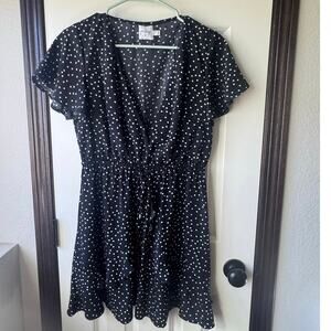 Polly Black White Polka Dot V-Neck Dress US 10 UK 14
